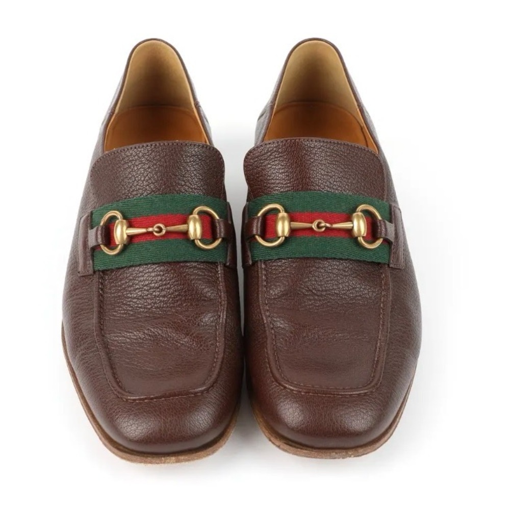 Gucci-Brown Leather Bonny Loafers-G/R/G Web,Gold HB & Collapsible Heel  10.5 - Picture 2 of 14